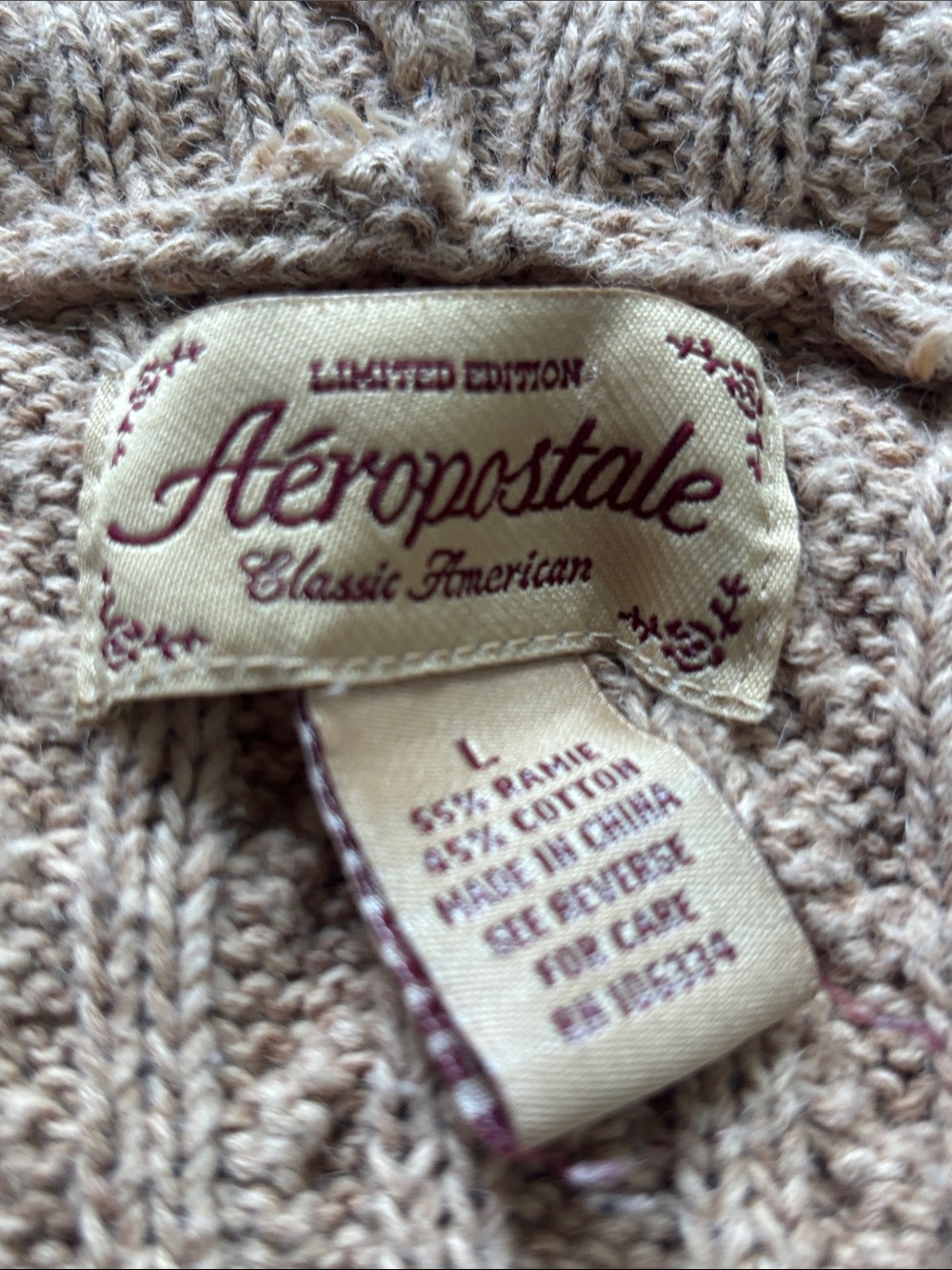 Aeropostale Beige Cable Knit Crew Sweater